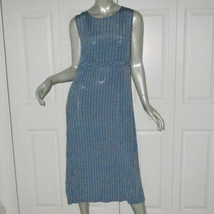 APRIL CORNELL Blue Check Crinkled Sleeveless Mid-Calf Dress